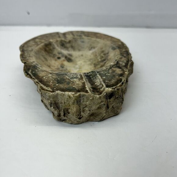 Vintage Alabaster Hand Carved Ashtray Ruff Edge Italy Green Brown Tan Rustic - Picture 5 of 12